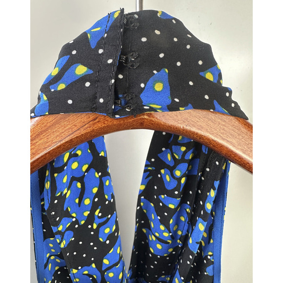 DVF Diane Von Furstenberg 100% Silk Black & Blue Halter Jumpsuit Women's Size 12 - Picture 8 of 16